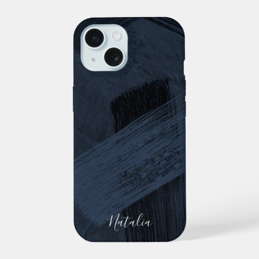Abstraktes blaues Paint Stroke Muster iPhone 15 Hülle (Rückseite)
