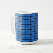 Abstraktes blaues Quadrat-Muster Kaffeetasse (Vorderseite Links)