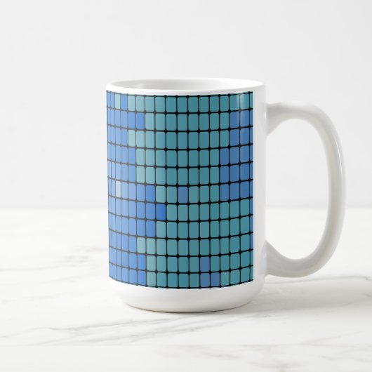 Abstraktes blaues Quadrat-Muster Kaffeetasse (Rechts)