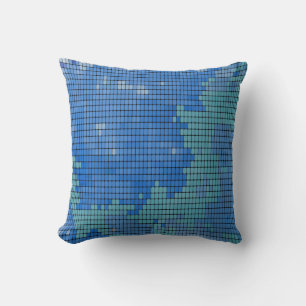 Abstraktes blaues Quadrat-Muster Kissen