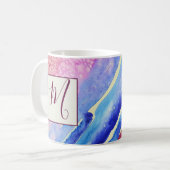 Abstraktes blaues rosa Monogramm Kaffeetasse (Vorderseite Links)