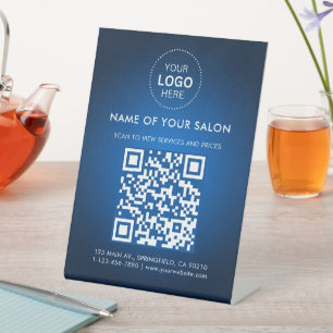 Abstraktes Blaues Salon-Geschäfts-QR-Code und Logo Sockelschild