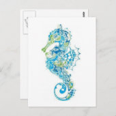 Abstraktes blaues Seepferd Postkarte (Vorne/Hinten)