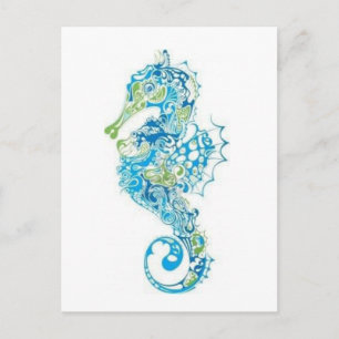 Abstraktes blaues Seepferd Postkarte