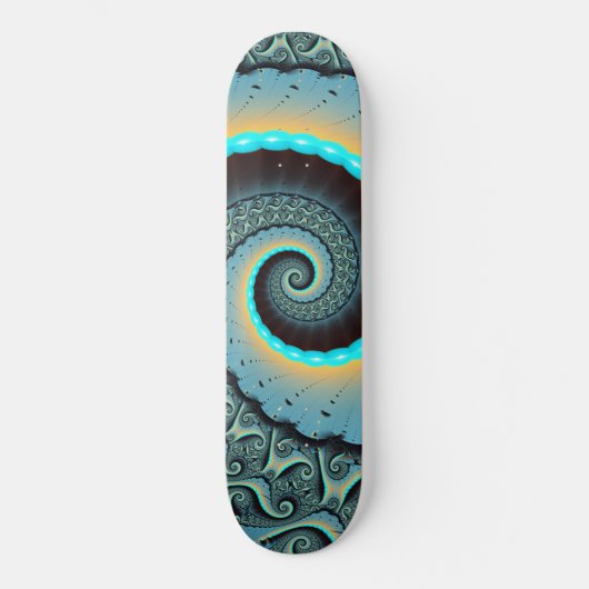 Abstraktes blaues Türkis Orange Fraktal Art Skateboard (Vorderseite)