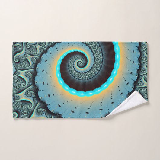 Abstraktes blaues Türkis Orange Fraktal Badhandtuch Set (Handtuch)