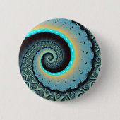 Abstraktes blaues Türkis Orange Fraktal Button (Vorderseite)