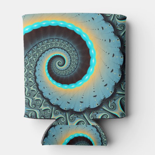 Abstraktes blaues Türkis Orange Fraktal Dosenkühler (Rückseite)