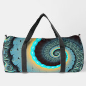 Abstraktes blaues Türkis Orange Fraktal Duffle Bag (Rückseite)