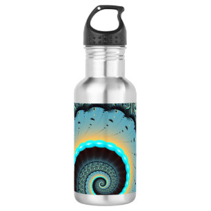 Abstraktes blaues Türkis Orange Fraktal Edelstahlflasche