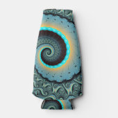 Abstraktes blaues Türkis Orange Fraktal Flaschenkühler (Vorderseite)