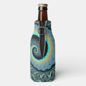 Abstraktes blaues Türkis Orange Fraktal Flaschenkühler (Flasche Rückseite)