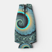 Abstraktes blaues Türkis Orange Fraktal Flaschenkühler (Rückseite)