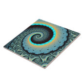 Abstraktes blaues Türkis Orange Fraktal Fliese (Seite)