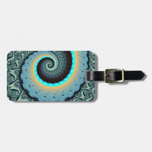 Abstraktes blaues Türkis Orange Fraktal Gepäckanhänger (Vorderseite horizontal)