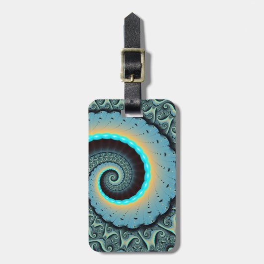 Abstraktes blaues Türkis Orange Fraktal Gepäckanhänger (Vorderseite vertikal)
