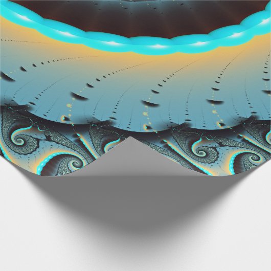 Abstraktes blaues Türkis Orange Fraktal Geschenkpapier (Ecke)