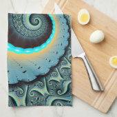 Abstraktes blaues Türkis Orange Fraktal Geschirrtuch (Viertel Falte)