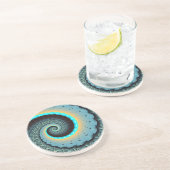 Abstraktes blaues Türkis Orange Fraktal Getränkeuntersetzer (Seite)