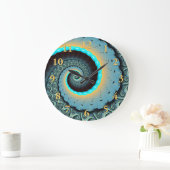 Abstraktes blaues Türkis Orange Fraktal Große Wanduhr (Zuhause)