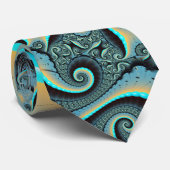 Abstraktes blaues Türkis Orange Fraktal Krawatte (Gerollt)