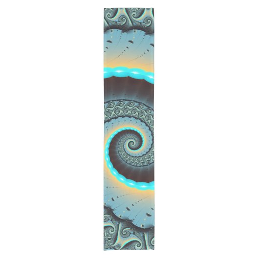 Abstraktes blaues Türkis Orange Fraktal Kurzer Tischläufer (Vorderseite)