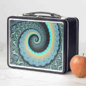 Abstraktes blaues Türkis Orange Fraktal Metall Brotdose (Beispiel)