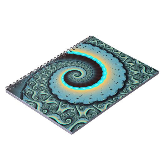 Abstraktes blaues Türkis Orange Fraktal Notizblock (Linke Seite)