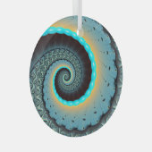 Abstraktes blaues Türkis Orange Fraktal Ornament Aus Glas (Vorderseite Rechts)