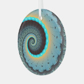 Abstraktes blaues Türkis Orange Fraktal Ornament Aus Glas (Vorderseite links)