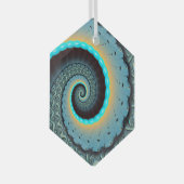 Abstraktes blaues Türkis Orange Fraktal Ornament Aus Glas (Vorderseite Rechts)