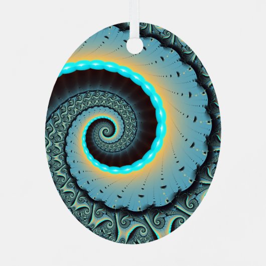 Abstraktes blaues Türkis Orange Fraktal Ornament Aus Metall (Rückseite)