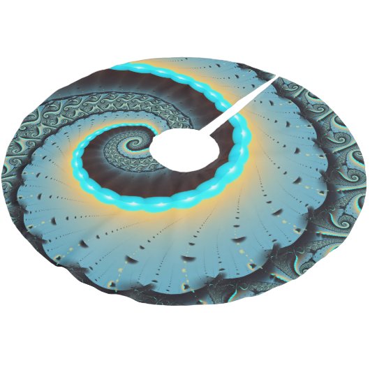 Abstraktes blaues Türkis Orange Fraktal Polyester Weihnachtsbaumdecke (Schrägansicht)