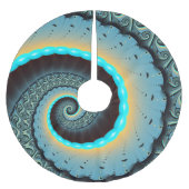 Abstraktes blaues Türkis Orange Fraktal Polyester Weihnachtsbaumdecke (Vorderseite)