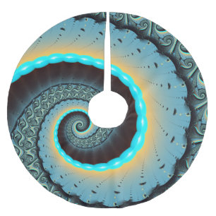 Abstraktes blaues Türkis Orange Fraktal Polyester Weihnachtsbaumdecke