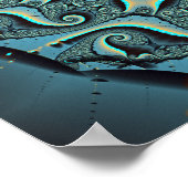 Abstraktes blaues Türkis Orange Fraktal Poster (Ecke)