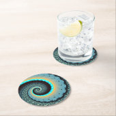 Abstraktes blaues Türkis Orange Fraktal Runder Pappuntersetzer (Vor Ort)