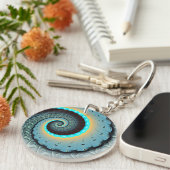 Abstraktes blaues Türkis Orange Fraktal Schlüsselanhänger (Vorderseite rechts)