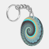 Abstraktes blaues Türkis Orange Fraktal Schlüsselanhänger (Vorderseite links)