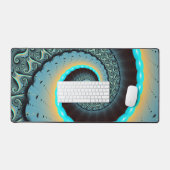 Abstraktes blaues Türkis Orange Fraktal Schreibtischunterlage (Tastatur & Maus)