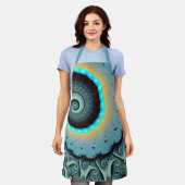 Abstraktes blaues Türkis Orange Fraktal Schürze (Getragen)
