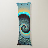 Abstraktes blaues Türkis Orange Fraktal Seitenschläferkissen (Vorderseite Vertikal)