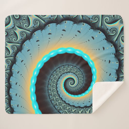 Abstraktes blaues Türkis Orange Fraktal Sherpadecke (Vorderseite (Horizontal))