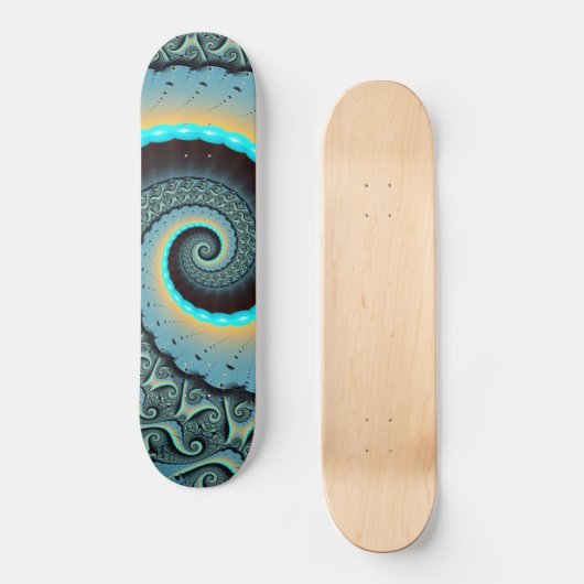 Abstraktes blaues Türkis Orange Fraktal Skateboard (Vorderseite)