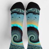 Abstraktes blaues Türkis Orange Fraktal Socken (Oben)