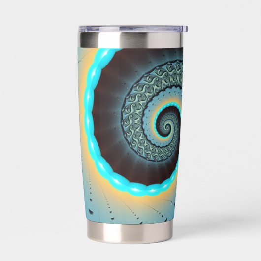 Abstraktes blaues Türkis Orange Fraktal Thermobecher (Links)