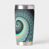 Abstraktes blaues Türkis Orange Fraktal Thermobecher (Rückseite)