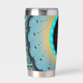 Abstraktes blaues Türkis Orange Fraktal Thermobecher (Vorderseite)