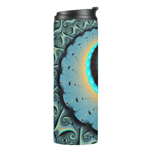 Abstraktes blaues Türkis Orange Fraktal Thermosbecher (Nach links gedreht)