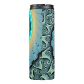 Abstraktes blaues Türkis Orange Fraktal Thermosbecher (Rückseite)